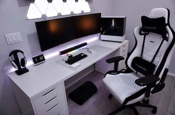 white and black pc setup